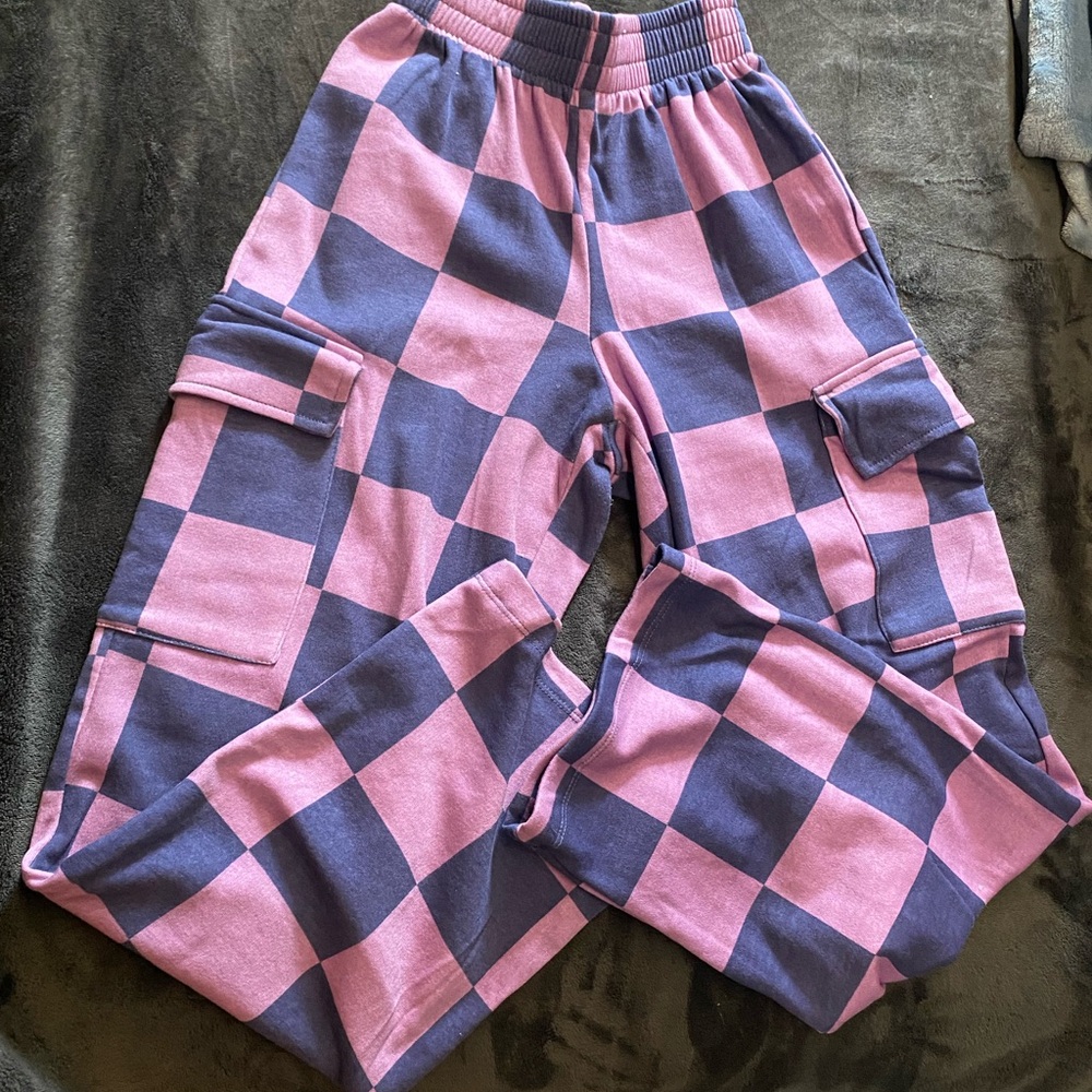 Grayson Threads Pink and Purple Checkerboard Cargo Joggers